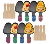 ipow Lot de 8 Poelon Raclette Triangulaire à Revêtement Anti-adhésif,Coupelle Raclette Berbecue Triangle avec Poignée Colorée Isolée pour Fromage Fondu Oeuf Frit, 8 Pcs Spatules en Bois