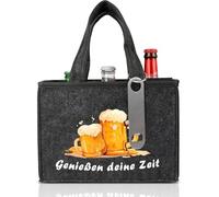 ipow Sac à Vin en Feutre avec Ouvre-Bouteille, Sac à Bouteilles avec Poignée pour 6 Bouteilles avec Décapsuleur, Sac à Bière avec 6 Compartiments Amovible pour Vin, Champagne - 25 x 18 x 16 cm
