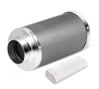 iPower 4'' Air Carbon Australia Virgin Charcoal, Pre-Filter Included Reversible Flange 4" x 14", Smelliness Control for Grow Tent, 4"X14", Inline Duct Fan, Odor Scrubber, Silver