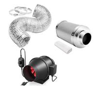 iPower Système de ventilation pour tente de culture, ventilateur en ligne de 10,2 cm 200 m³/min avec régulateur de vitesse, filtre argenté de 10,2 cm et conduit argenté de 2,4 m pour tentes de culture