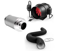 iPower Système de ventilation pour tente de culture, ventilateur en ligne de 15,2 cm, 395 CFM, contrôleur de vitesse, filtre argenté de 15,2 cm et conduit noir de 2,4 m pour tentes de culture, noir