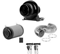iPower Ventilateur d'échappement en ligne de 10,2 cm 195 CFM, filtre à air charbon, conduit de 2,4 m et 1 paire de cordes pour ventilation de tente de culture, faible bruit, système de ventilation de