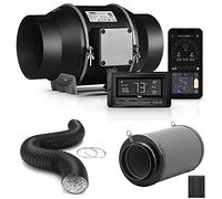 iPower Ventilateur intelligent en ligne de 15,2 cm avec contrôleur de température et d'humidité, application WiFi, commande vocale avec Alexa, filtre à charbon et conduit en PVC de 2,4 m pour tente de
