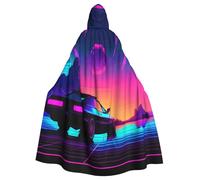 IPPONGET Retrowave Images imprimées unisexe pleine longueur à capuche effrayante Halloween accessoire de costume médiéval sorcière vampire