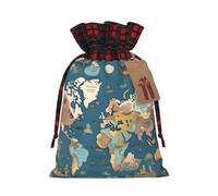 IPPONGET Sacs cadeaux de Noël avec motif carte du monde, sacs cadeaux festifs pour collègues, mariages, fêtes et plus encore