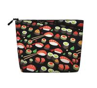 IPPONGET Trousse de maquillage à motif de crevettes sushis japonaises simple couche avec poches à fermeture éclair pour femme, mignonne et portable, noir, taille unique, noir, Noir , Talla única