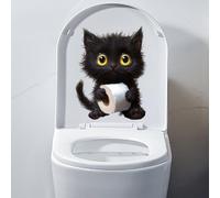 Iprokiu Autocollant 3D pour abattant de WC - Motif chat noir - Imperméable - Décoration murale - Chat noir