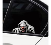 Iprokiu Autocollant d'horreur d'Halloween pour fenêtre de voiture, pare-chocs, imperméable, double face, autocollant d'horreur imprimé pour mur, ordinateur portable, décoration de voiture crâne (clown