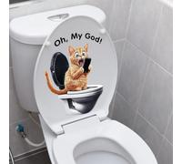 Iprokiu Autocollant mural imperméable pour abattant de toilette avec motif animal amusant de dessin animé, chien, chat, dinosaure, canard, salle de bain (chat jaune)