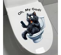 Iprokiu Autocollant mural imperméable pour abattant de toilette - Motif animal amusant - Chien et chat - Dinosaure - Canard - Pour salle de bain - Chat noir