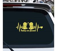 Iprokiu Lot de 2 autocollants de voiture en vinyle imperméable avec motif « Twins on Board » - Pour fenêtre de voiture - Autocollant d'avertissement de sécurité pour enfants à bord (film de glace