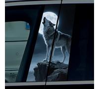 Iprokiu Lot de 2 autocollants en vinyle imperméable pour pilier de voiture Motif loup hurlant et lune 48 x 27,9 cm (loup gris)