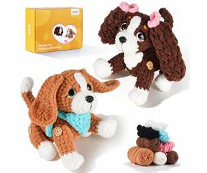 iptek Kit de crochet pour adultes débutants - Apprenez à crocheter, laine douce facile à travailler, tutoriel vidéo étape par étape, crochet, pour anniversaire ou fêtes (Cavalier et Beagle)