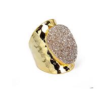 IPUDIS Cristal naturel Bijoux de luxe bruts Shampagne naturel Cristal brut Pierre semi-précieuse Couleur or pur Base en métal Pierre naturelle réglable