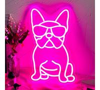 iPuppy Panneau néon LED Bulldog français portant des lunettes, rose 26 x 40 cm