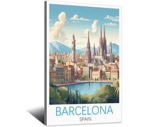 iPuzou Affiches de voyage vintage Barcelone Espagne 30 x 45 cm - Décoration murale - Impressions sur toile