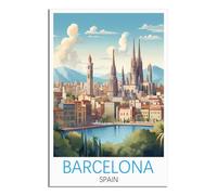 iPuzou Affiches de voyage vintage Barcelone Espagne 40 x 60 cm - Décoration murale - Impressions sur toile