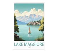 iPuzou Affiches de voyage vintage sur toile sur le lac Majeur, Italie, 30 x 45 cm, décoration murale, affiches imprimées, images pour salon, 30 x 45 cm