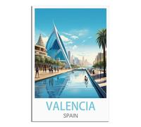 iPuzou Affiches de voyage vintage Valencia Espagne - 30 x 45 cm - Décoration murale - Impressions sur toile pour salon