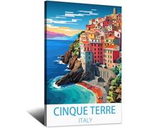 iPuzou Cinque Terre Affiche de voyage vintage Italie 60 x 90 cm Décoration murale Impression sur toile
