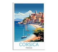 iPuzou Poster de voyage vintage Corse France - 20 x 30 cm - Décoration murale - Impression sur toile