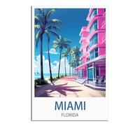 iPuzou Poster de voyage vintage de Miami Floride sur toile pour décoration murale salon 20 x 30 cm