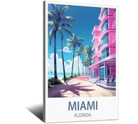 iPuzou Poster de voyage vintage de Miami Floride sur toile pour décoration murale salon 20 x 30 cm