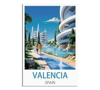 iPuzou Poster de voyage vintage Valencia Espagne - 30 x 45 cm - Décoration murale - Impressions sur toile pour salon