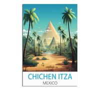 iPuzou Poster vintage Chichen Itza Mexique sur toile pour décoration murale, affiches et peintures 20 x 30 cm