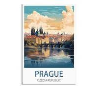 iPuzou Poster vintage de voyage de Prague République tchèque - 40 x 60 cm - Décoration murale - Impressions sur toile pour salon