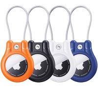 IPX8 Lot de 4 étuis étanches pour AirTag avec porte-clés pour Apple AirTags, porte-clés Air Tag avec câble métallique, coque AirTag sécurisée et légère pour clés, enfants, bagages, sacs à dos, collier
