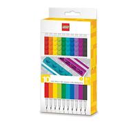 IQ LEGO Iconic Papeterie : Stylo à Gel Créatif à Séchage Rapide avec Plaque LEGO - Set de 10 Couleurs, Pointe Fine 0.5 - Instrument d'Écriture de Bureau