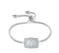 IQIC Bracelet à boucle de ceinture avec initiale en argent - Bracelet réglable en forme de vache occidentale - Mini lettre initiale A-Z - Bijoux personnalisés pour femme, meidum, Alliage, Pas de gemme