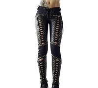 IQOAIJ Pantalons en Similicuir pour Femmes Sexy Bandage Rivet évider serrés Petits Pieds Pantalons Night Club Bar Costumes de scène,M