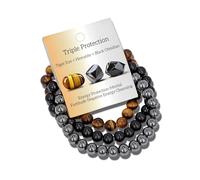 IQPDYV Bracelet en verre de guérison avec breloque pour femmes et hommes, pierre naturelle de 8 mm, hématite œil de tigre, obsidienne noire, triple protection, fait main, bijoux spirituels Reiki, Una
