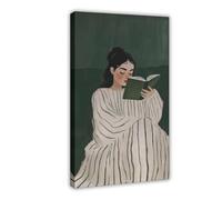 IQTFHGB Impression sur toile The Art of Striped Women Reading Books - Décoration murale pour salon, chambre à coucher - 40 x 60 cm