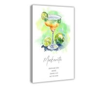 IQTFHGB Poster sur toile aquarelle Mojito Recette de cocktail sans alcool Décoration de chambre à coucher Bureau Chambre Cadeau 50 x 75 cm