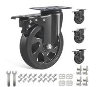 IQWTU 125MM Roulettes Pivotantes 4 Roulettes pour Meubles avec Frein, Double Roulement à Bille Roulette Charge Lourde Rotation à 360°, PU Roulette Jusqu'à 800KG