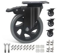 IQWTU Roulettes Robustes de 125 mm - 4 Roulettes de Meubles Avec Freins, Double Roulement en Caoutchouc Pivotant en PU, Industrielles à Plaque, Capacité 800 kg
