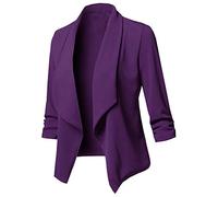 IQYU Blazer pour femme - Veste courte sportive pour femme - Noir - Manches 3/4 - Veste d'été légère et élégante - Veste de mi-saison - Veste de printemps / bomber, Violet, L