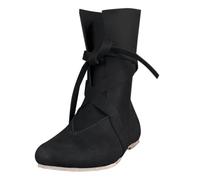 IQYU Bottes de cowboy pour homme - Largeur classique rétro - Petites jambes - Bottes occidentales avec dentelle brodée - En cuir - Bottes western - Bottes à lacets jusqu'au milieu du mollet, Noir , 42