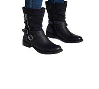 IQYU Bottes Femme Imperméables Mi-mollets - Avec Fermeture Éclair, Grande Taille, Rétro à Bout Rond - Respirantes, Talon Épais - Noir, 43 EU