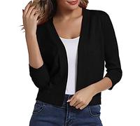 IQYU Cardigan d'été court en tricot blanc boléro élégant festif manches longues cardigan doux pour robe haut pour l'été printemps boléro cardigan manches 3/4 cardigan, Noir cendré, M