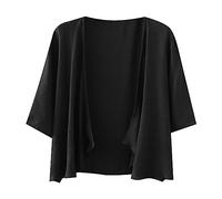 IQYU Cardigan d'été léger pour femme - Manches 3/4 - Cardigan fin - Grandes tailles - Cardigan élégant et doux - Cascade - Manteau en tricot solide et confortable - Veste d'été décontractée, Noir ,