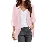 IQYU Cardigan festif pour femme - Noir - Long et fin - Cardigan en mousseline de soie - Manches 3/4 - Cardigan léger et sec - Veste de printemps - Blazer en tricot - Veste boléro, Rose, XL