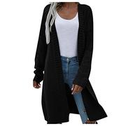 IQYU Cardigan long en tricot épais pour femme - Veste d'été légère en tricot fin - Boléro - Couleur unie - Cardigan en coton - Manteau de printemps - Veste mi-saison - Veste d'été, Aa-Noir., XL