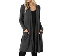 IQYU Cardigan long noir fin pour femme - Cardigan doux - Manteau en tricot - Long - Gris clair - Cardigan d'été - Veste de transition - Printemps léger - Décontracté - Veste de printemps, gris, XL