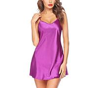 IQYU Chemise de nuit pour femme - Robe à bretelles en satin - Nuisette courte - Robe de nuit sexy en soie - Robe de nuit - Robe de nuit - Robe à bretelles - Vêtement de nuit - Chemise de nuit, Violet,