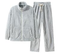 IQYU Combinaison d'intérieur pour homme en polaire douillette - Pyjama en flanelle - Ensemble de pyjama chaud pour l'hiver - Ensemble de pyjama long - Avec fermetures éclair - Veste en peluche, gris,