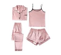 IQYU Ensemble pyjama pour femme - Ensemble de vêtements de loisirs - Déshabillé - Haut et short - Gilet de détente - Couleur unie, Rose, M